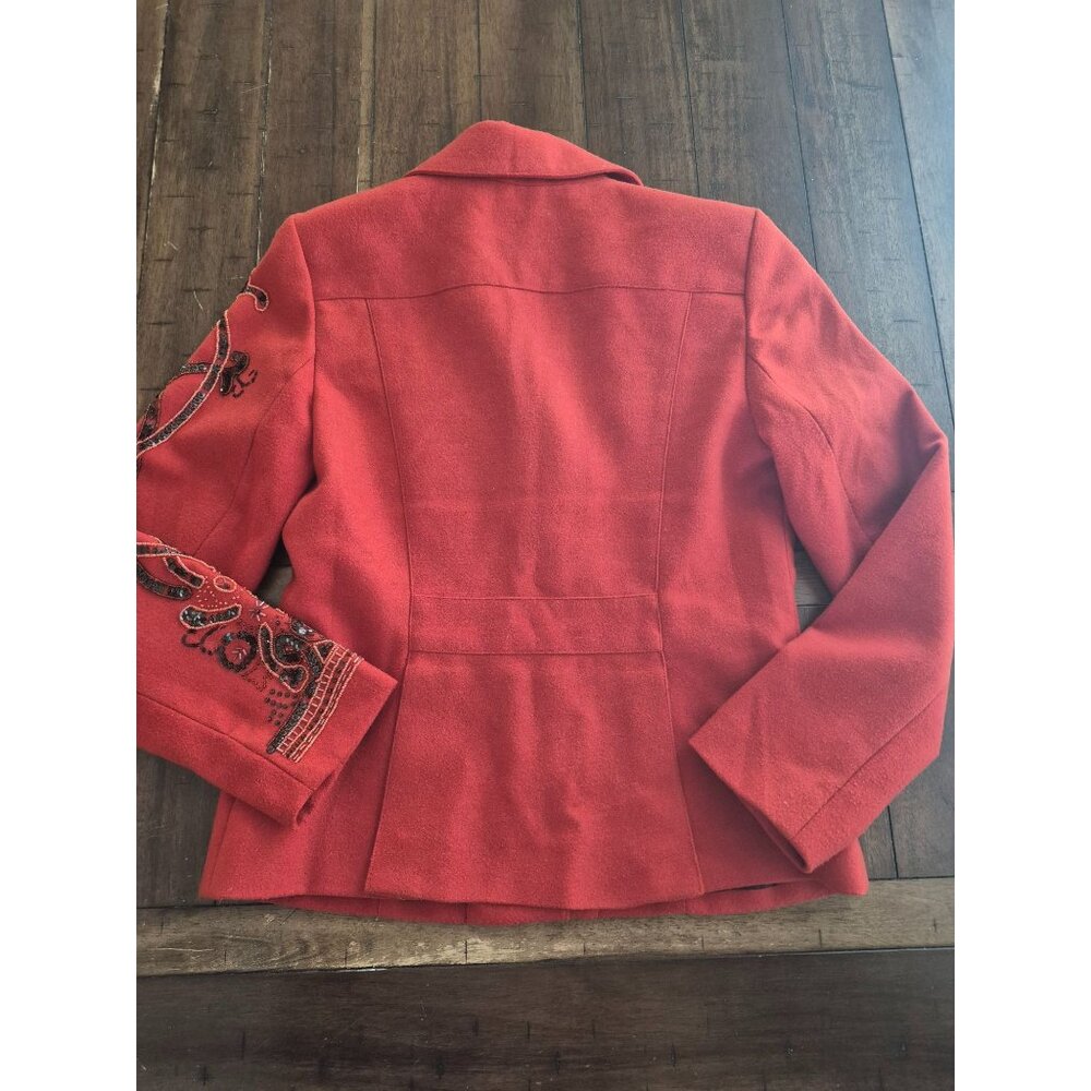 Spiegel Red Embroidered Beaded Blazer Womens 8 - Picture 2 of 6